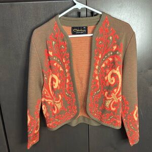 Vintage light chocolate brown open cardigan with design